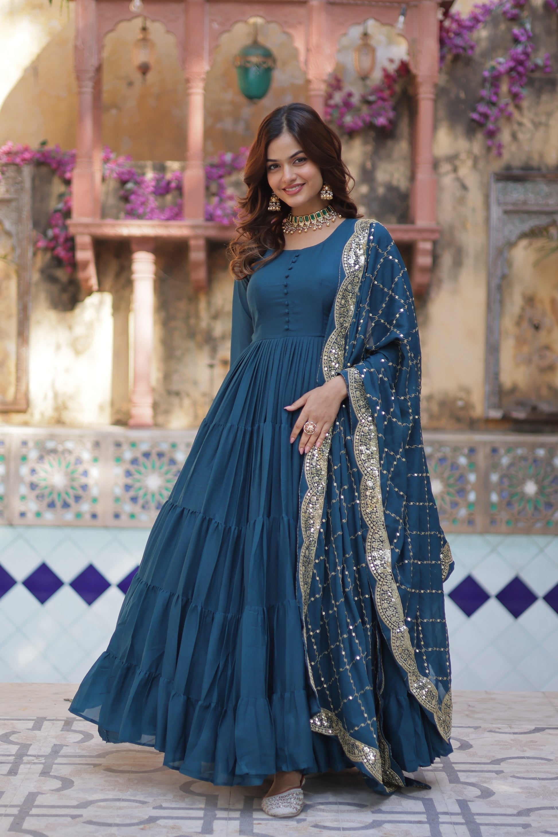 Aarushi Rama Georgette Embroidered Flared Anarkali Gown Set