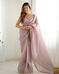 Aarvi light dusty mauve ready to wear gold crush tissue silk saree