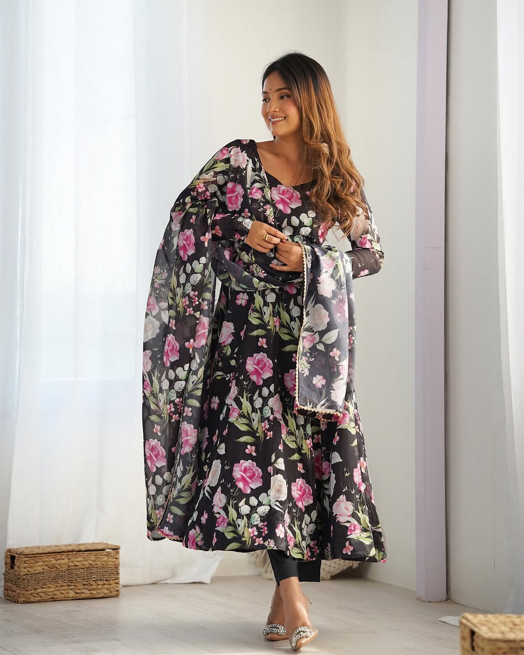 Aashvi Soft Organza Black Anarkali Suit Set
