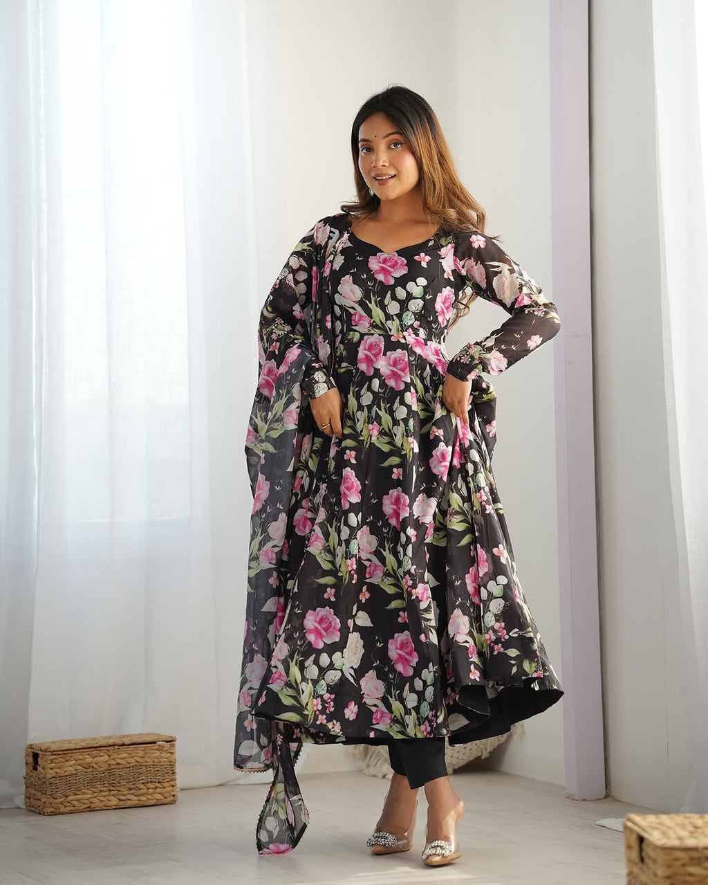 Aashvi Soft Organza Black Anarkali Suit Set