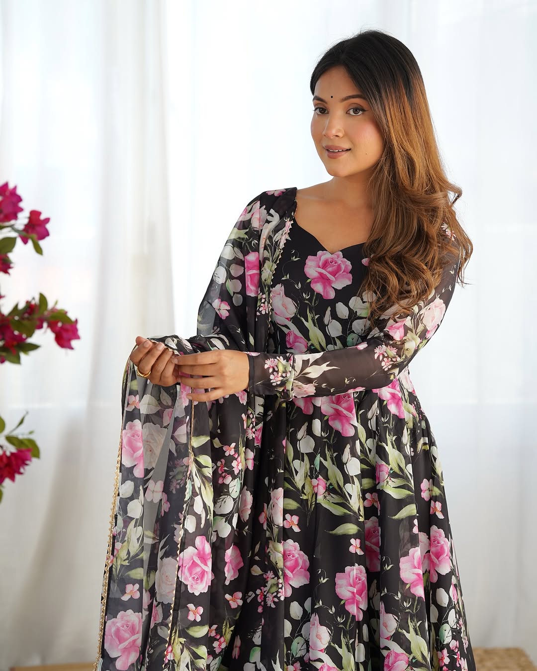 Aashvi Soft Organza Black Anarkali Suit Set