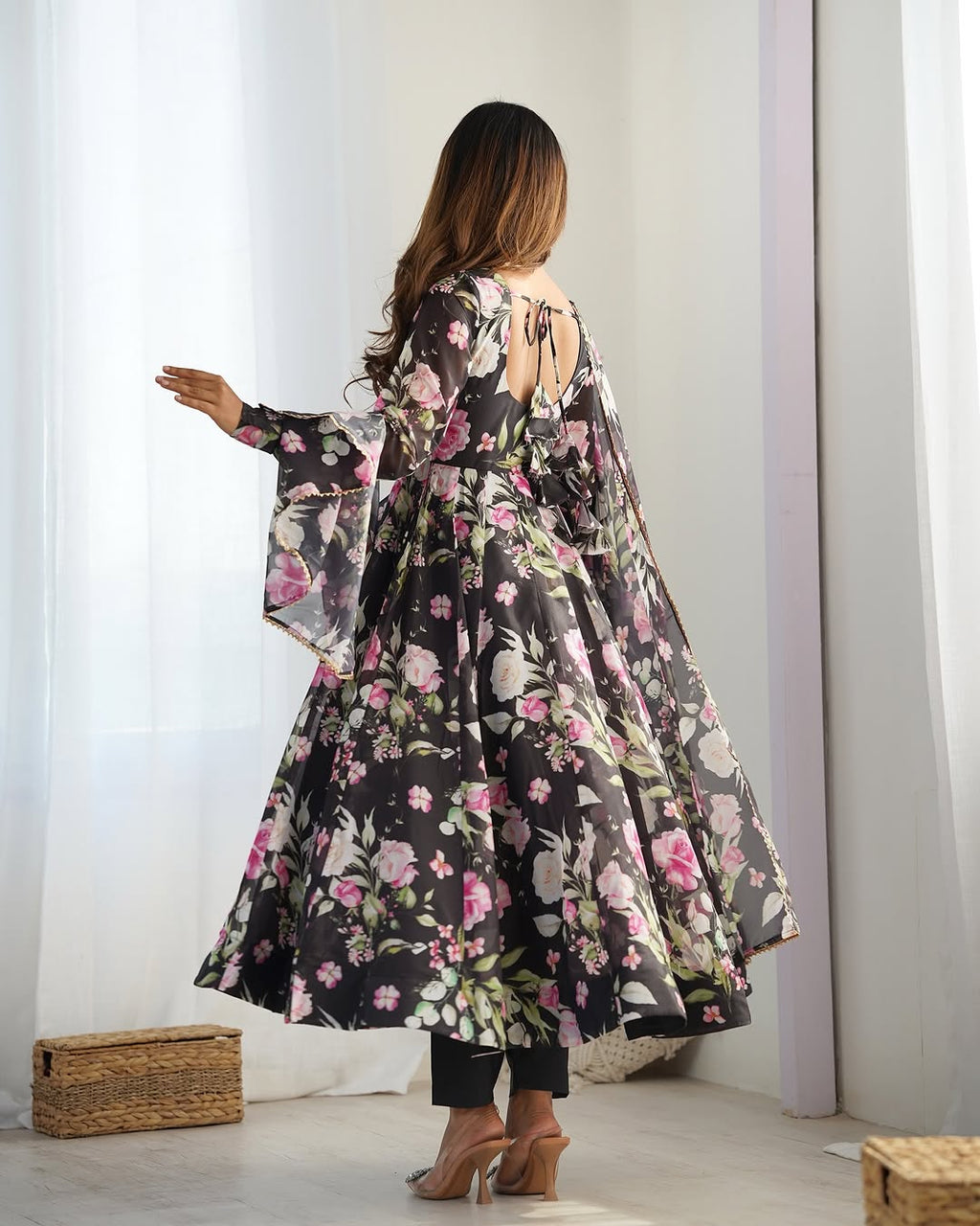 Aashvi Soft Organza Black Anarkali Suit Set