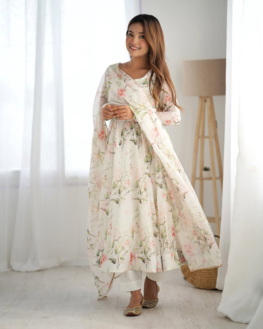 Aashvi white pure soft organza anarkali suit set