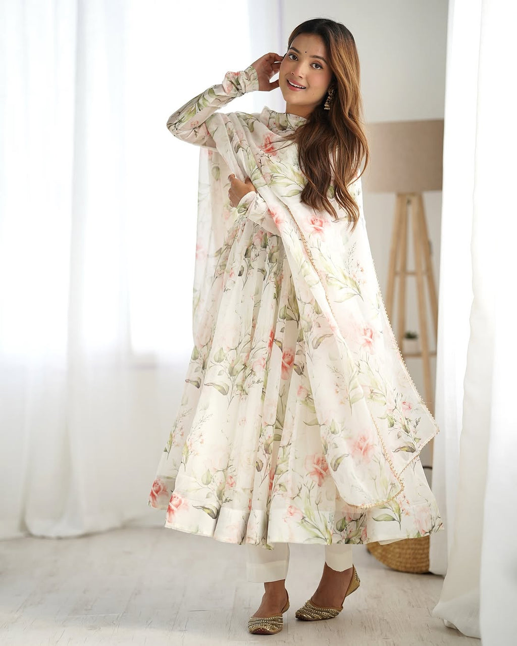 Aashvi white pure soft organza anarkali suit set