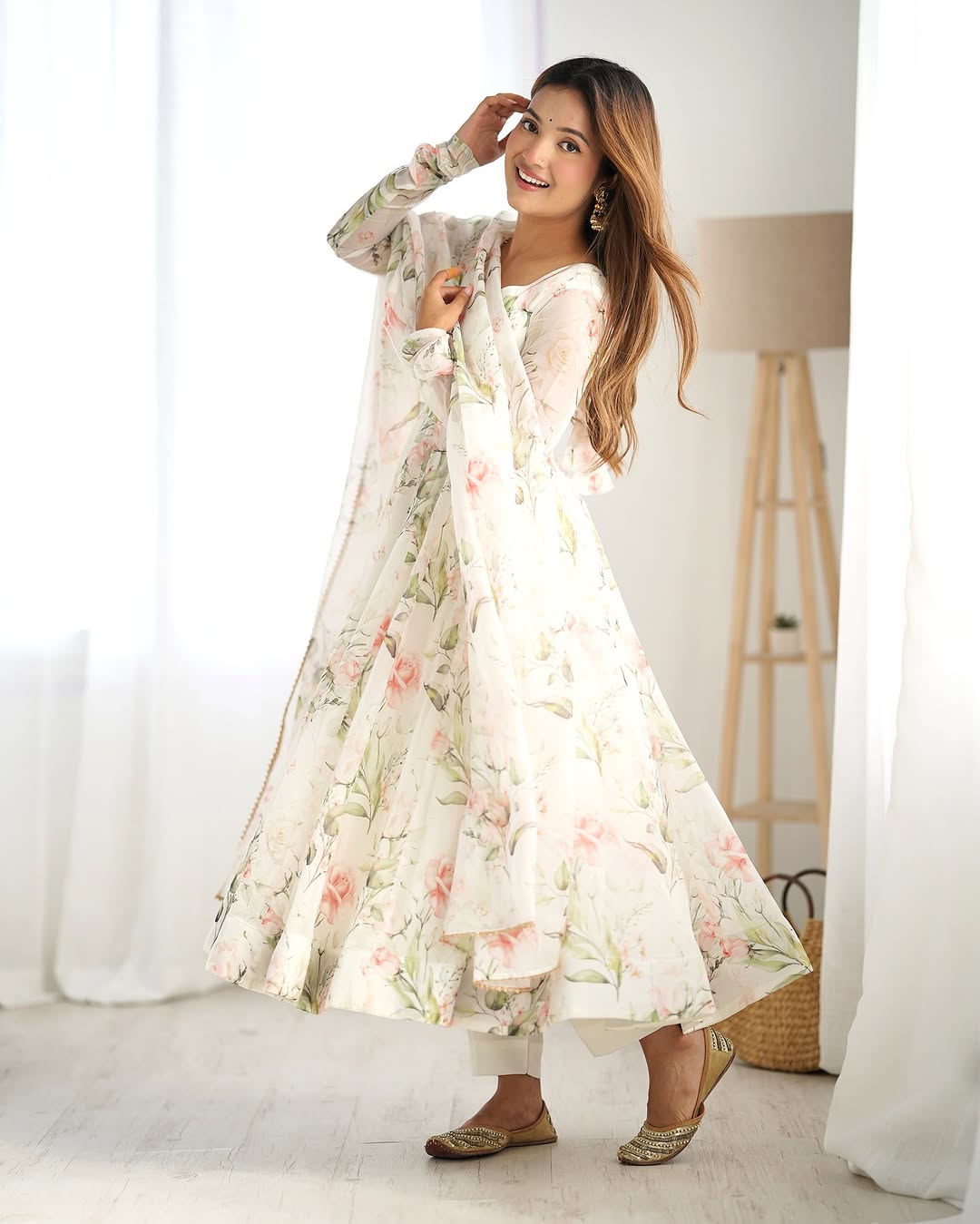 Aashvi white pure soft organza anarkali suit set