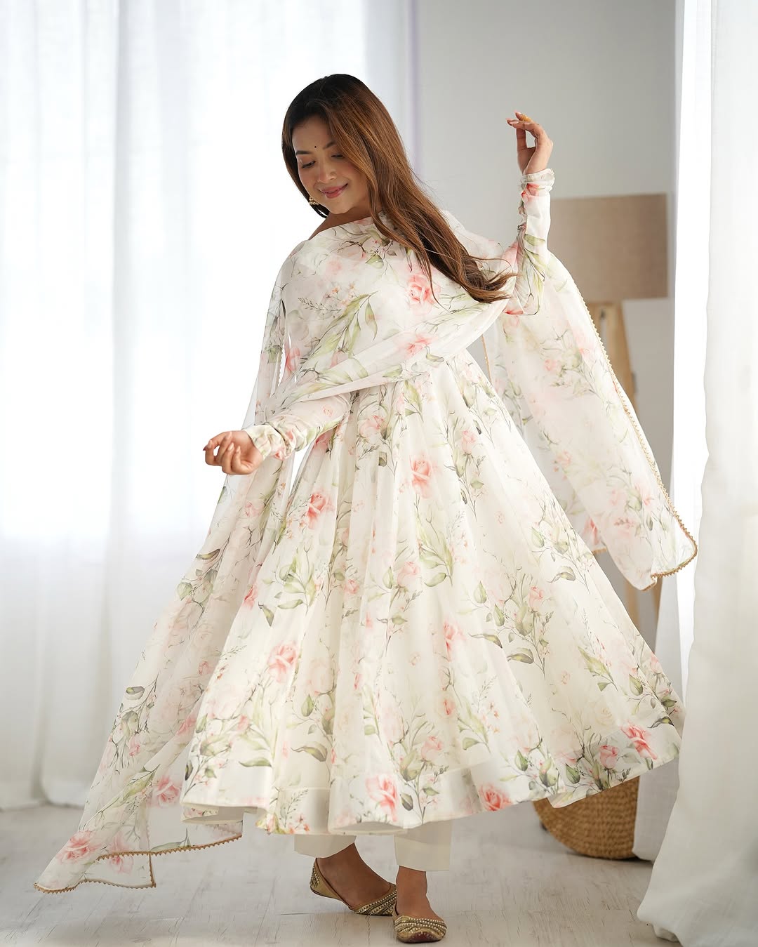Aashvi white pure soft organza anarkali suit set