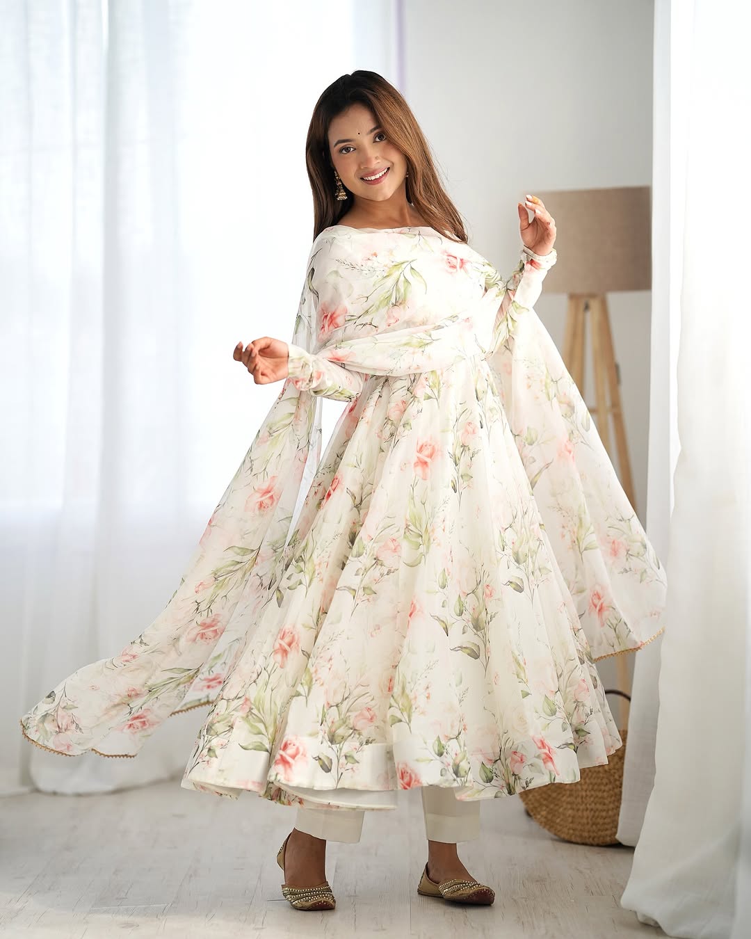 Aashvi white pure soft organza anarkali suit set