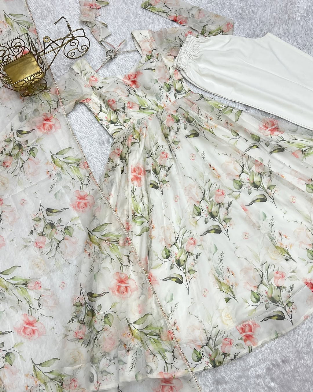 Aashvi white pure soft organza anarkali suit set