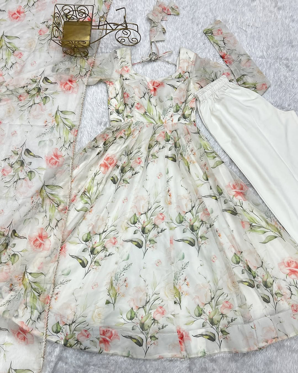 Aashvi white pure soft organza anarkali suit set