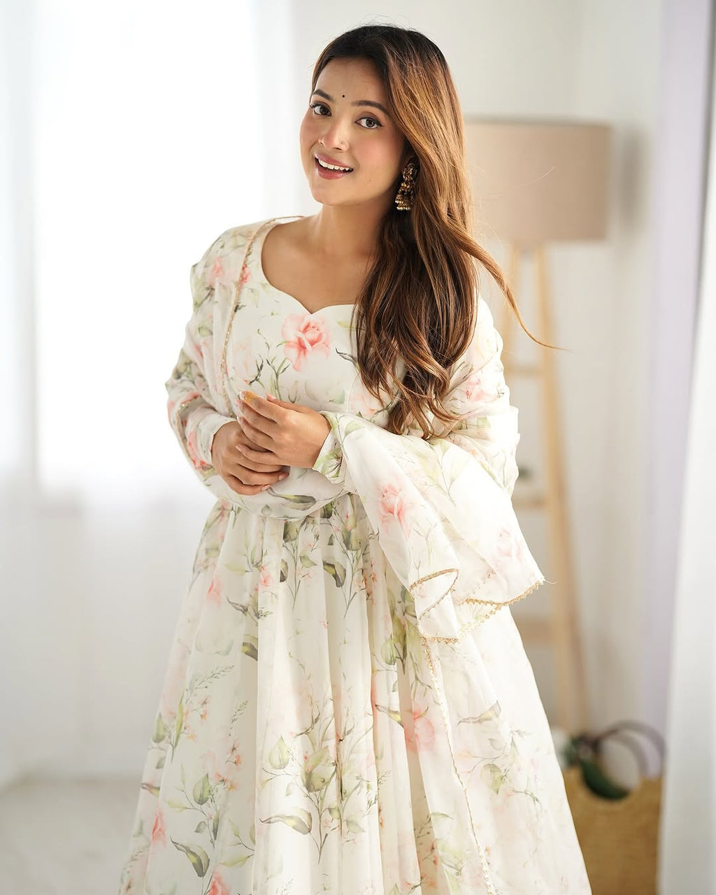 Aashvi white pure soft organza anarkali suit set