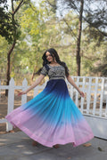 Blue zari sequins embroidered Ahani designer gown