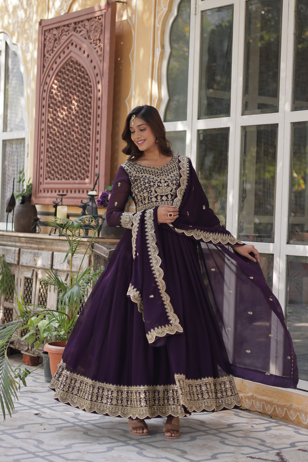 Purple georgette embroidered Akshita designer Anarkali gown