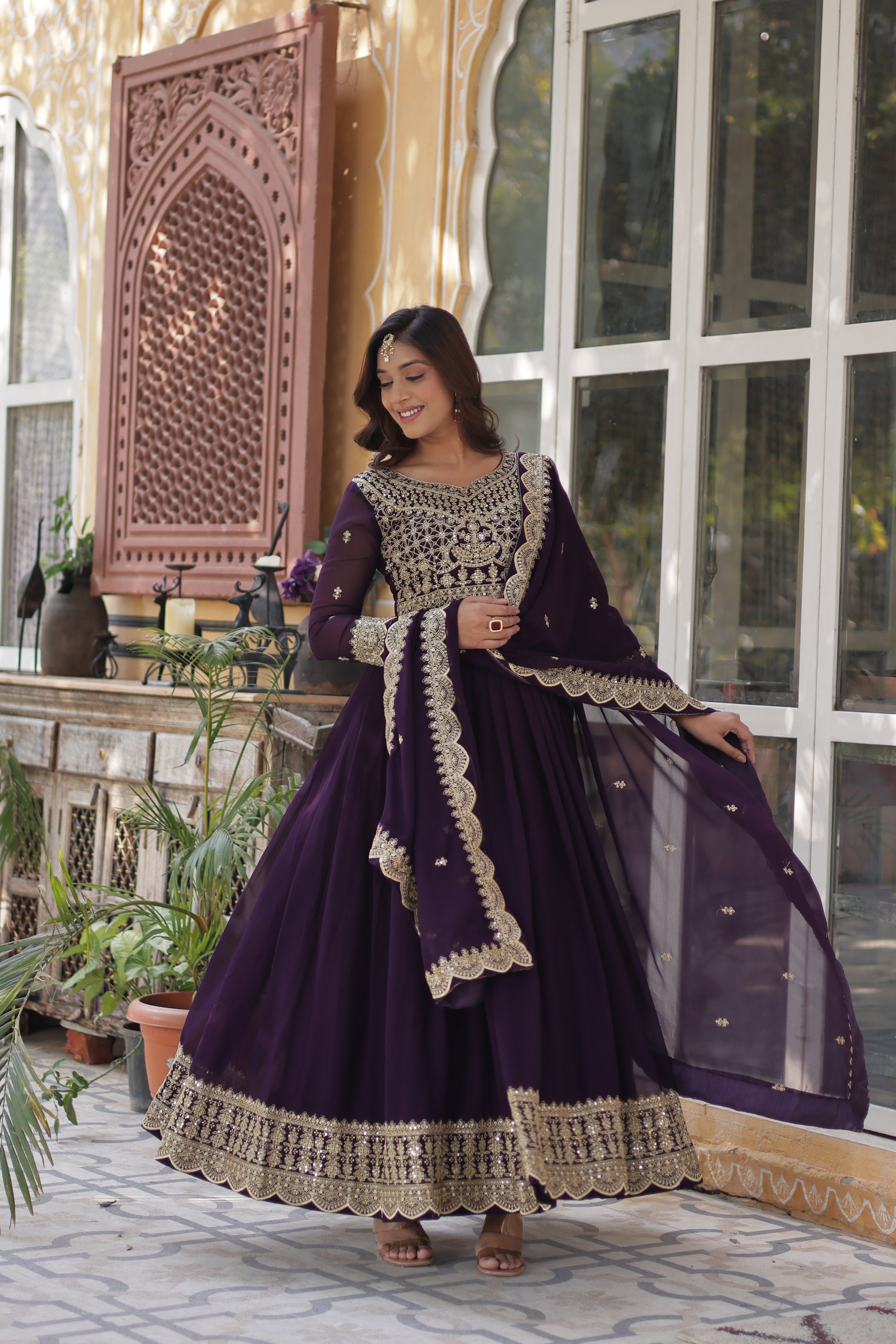 Purple georgette embroidered Akshita designer Anarkali gown