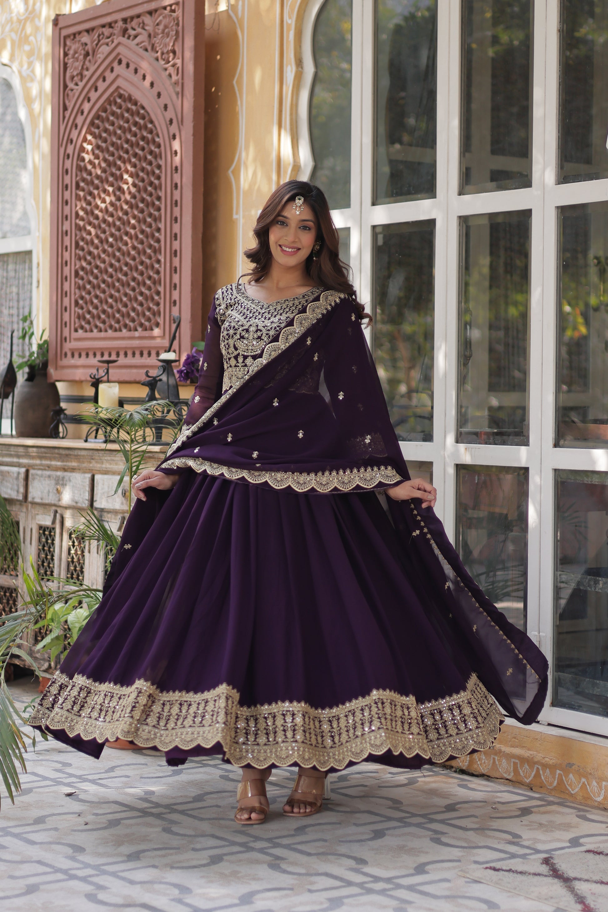 Purple georgette embroidered Akshita designer Anarkali gown