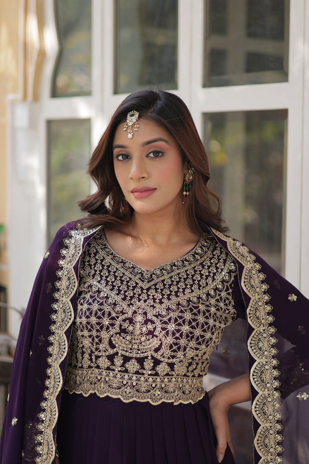 Purple georgette embroidered Akshita designer Anarkali gown