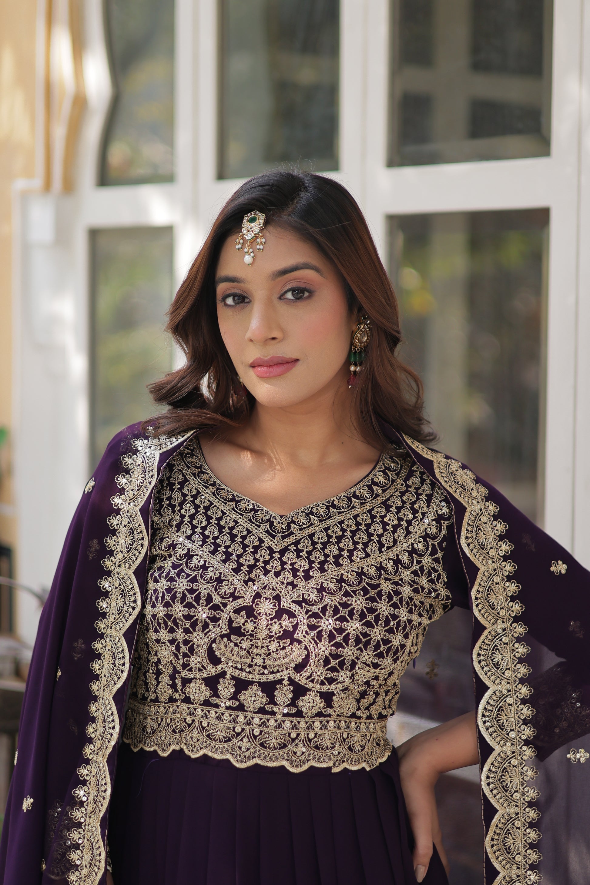 Purple georgette embroidered Akshita designer Anarkali gown