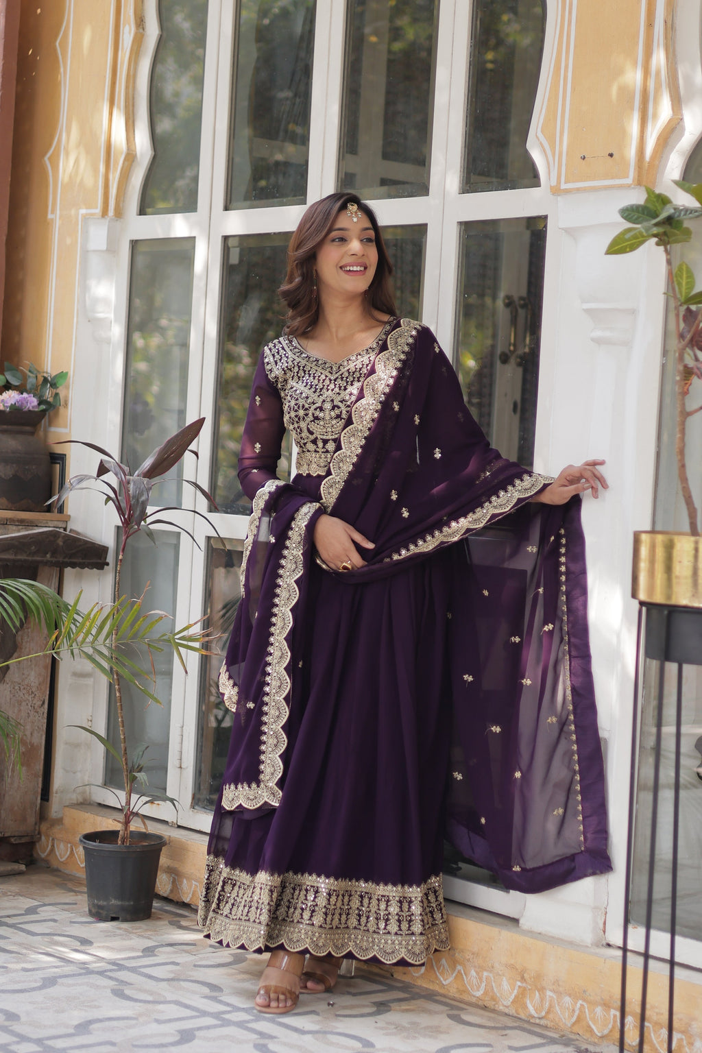 Purple georgette embroidered Akshita designer Anarkali gown