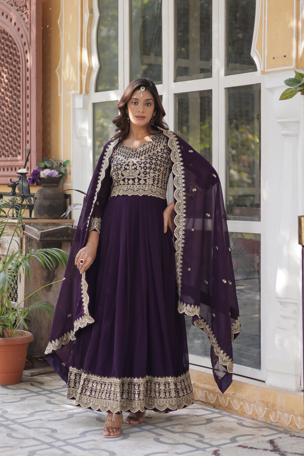 Purple georgette embroidered Akshita designer Anarkali gown