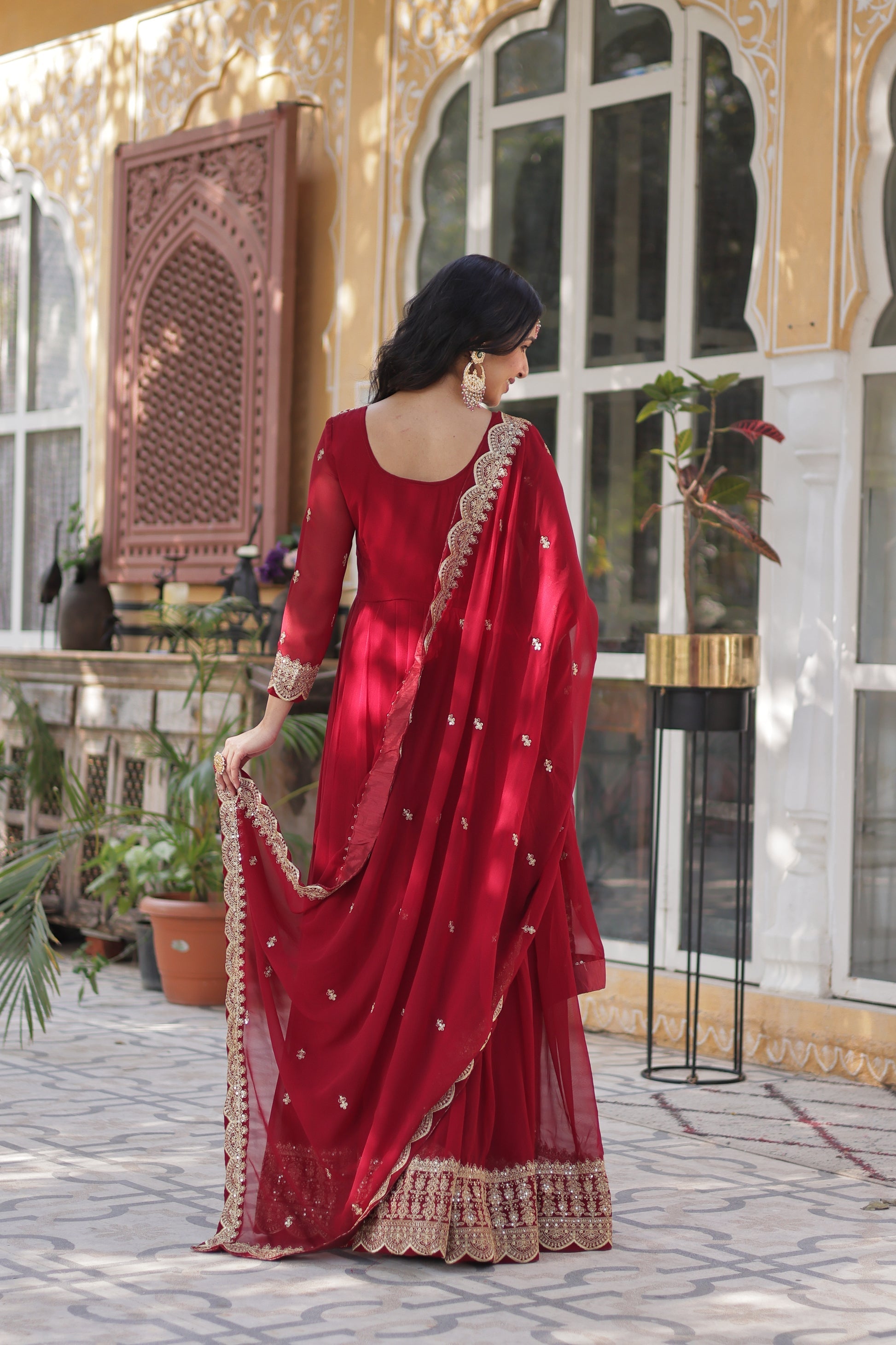 Red georgette embroidered Akshita designer Anarkali gown