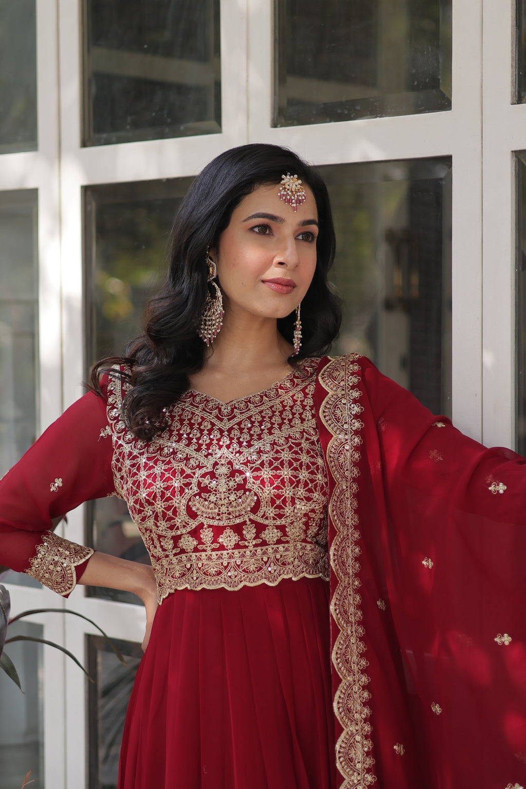 Red georgette embroidered Akshita designer Anarkali gown