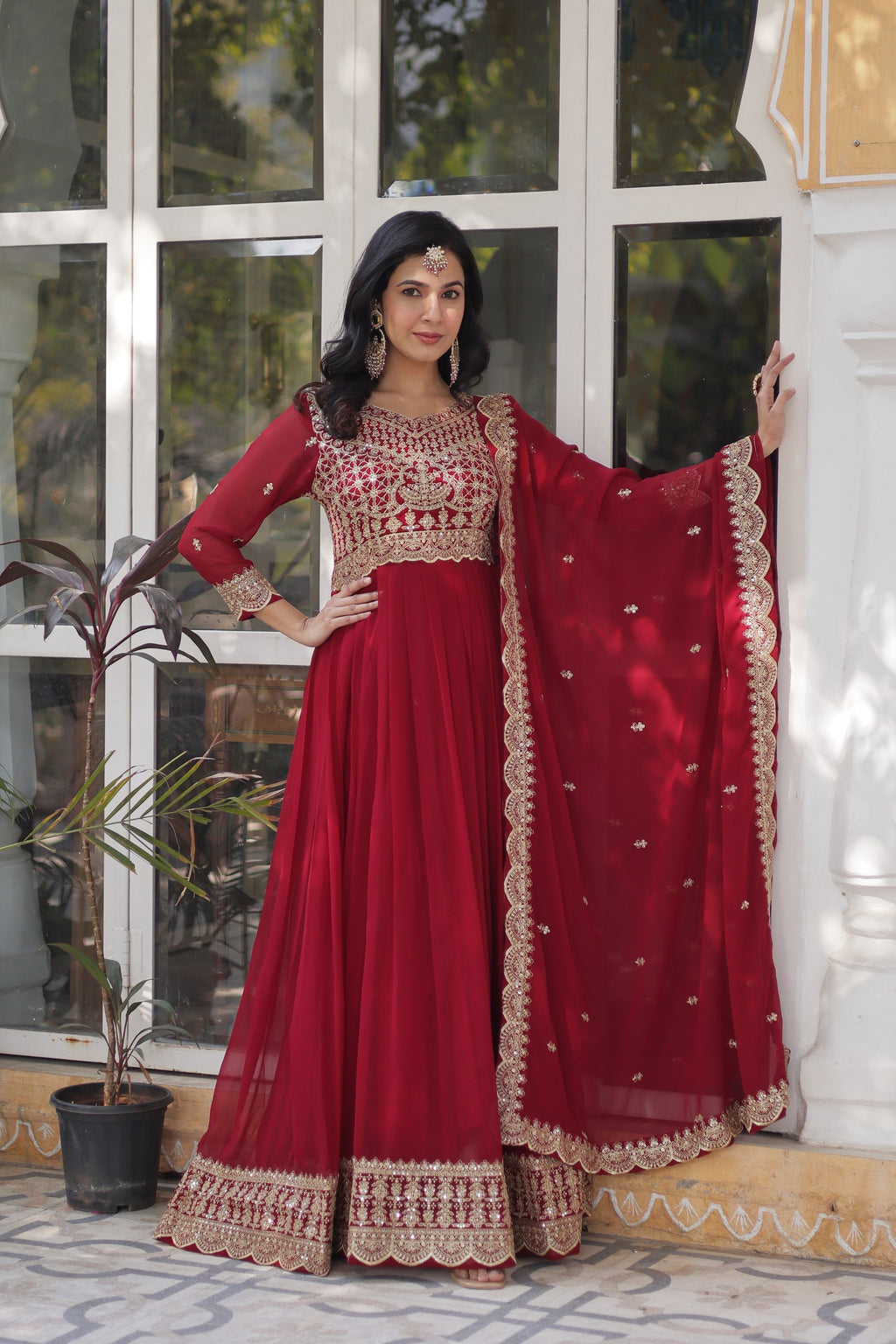 Red georgette embroidered Akshita designer Anarkali gown