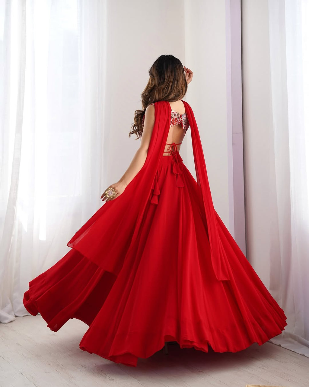 Amaya red pure soft fox georgette lehenga set