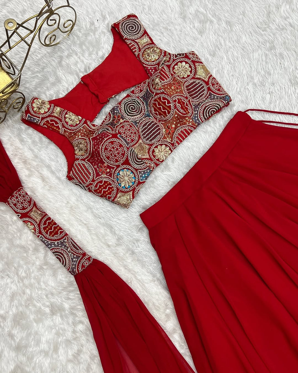 Amaya red pure soft fox georgette lehenga set