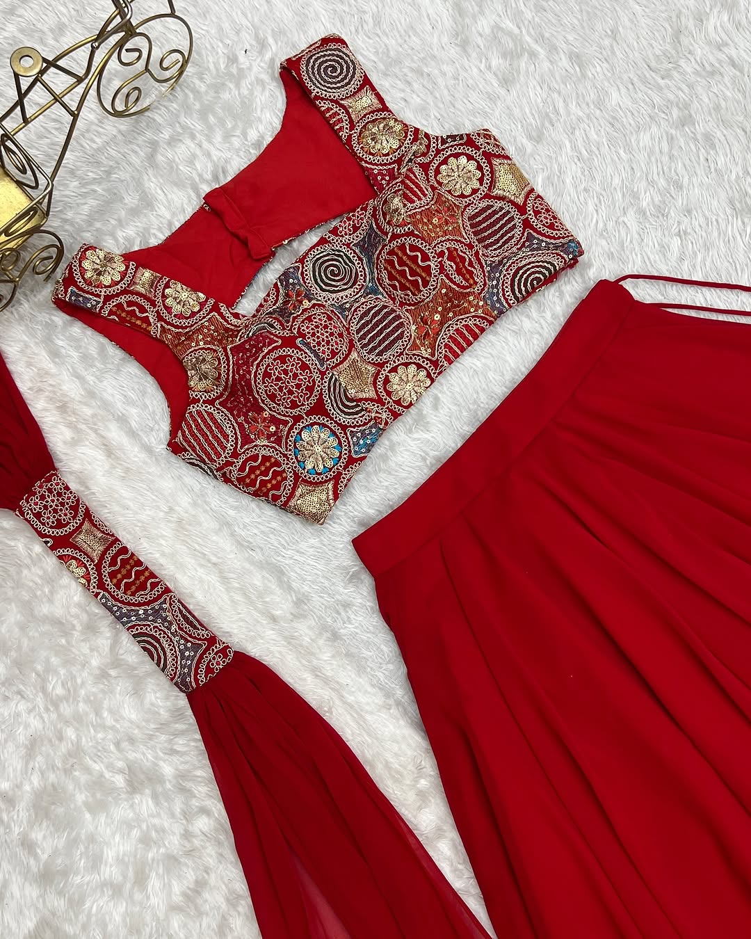 Amaya red pure soft fox georgette lehenga set
