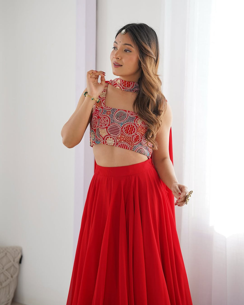 Amaya red pure soft fox georgette lehenga set