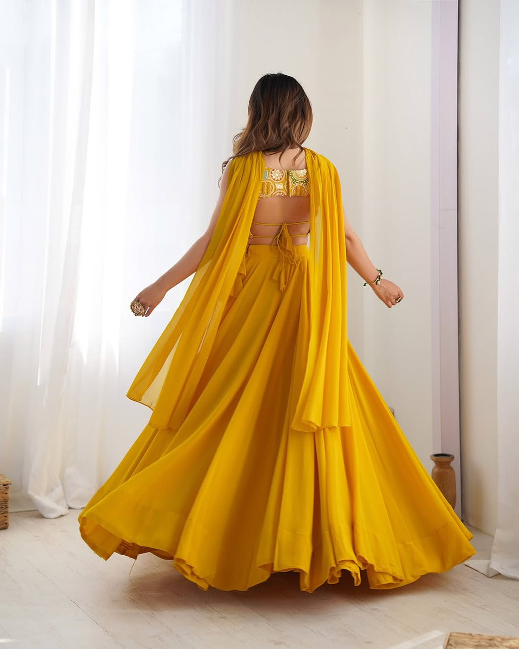 Amaya pure soft fox georgette yellow lehenga set