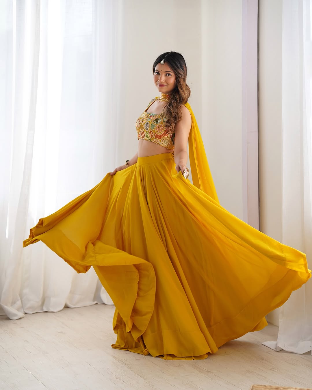 Amaya pure soft fox georgette yellow lehenga set