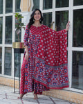 Amyra pure cotton printed red kurti suit set
