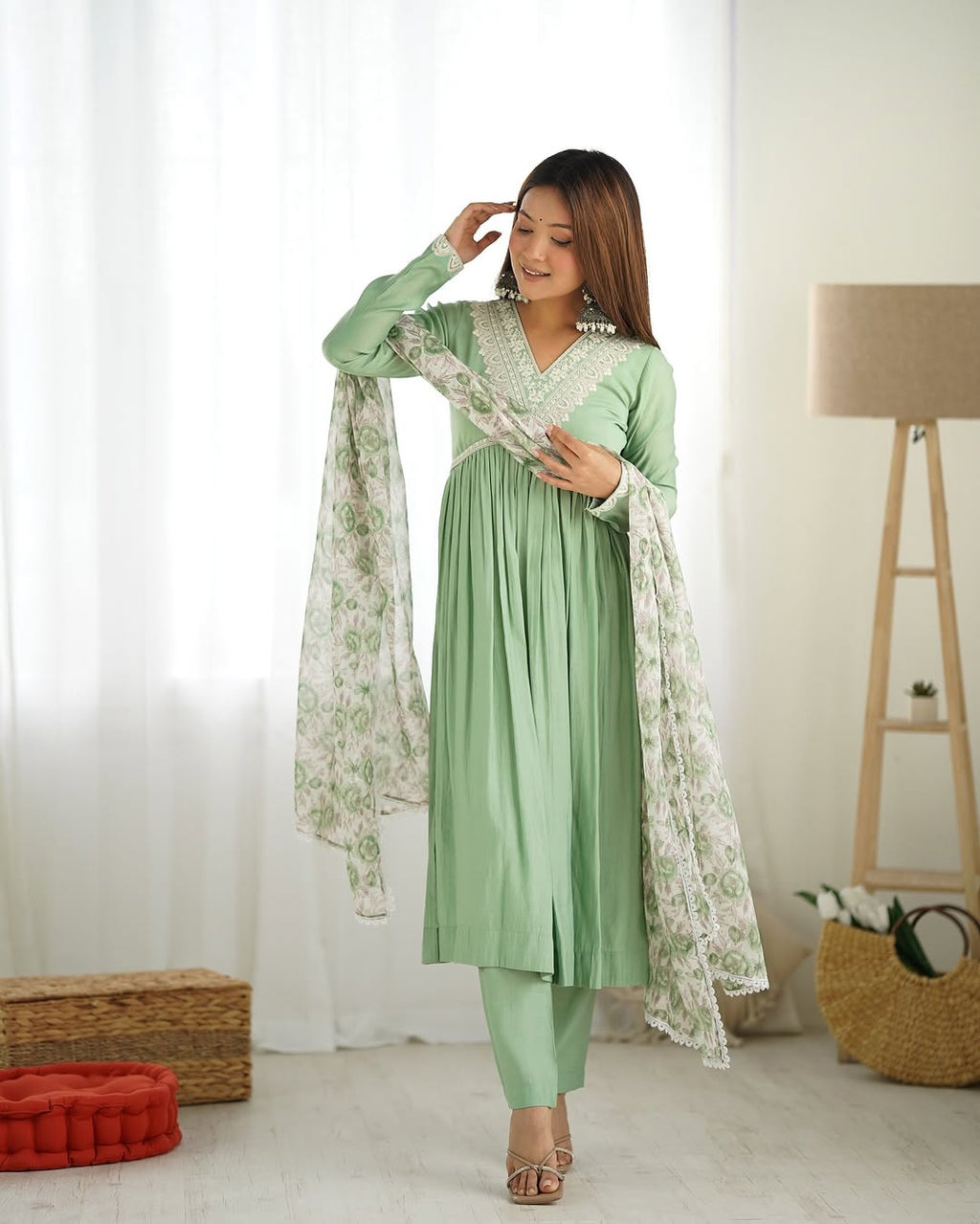 Anaya pista pure roman silk chanderi kurta suit set with dupatta