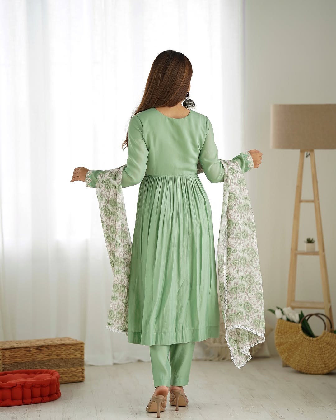 Anaya pista pure roman silk chanderi kurta suit set with dupatta