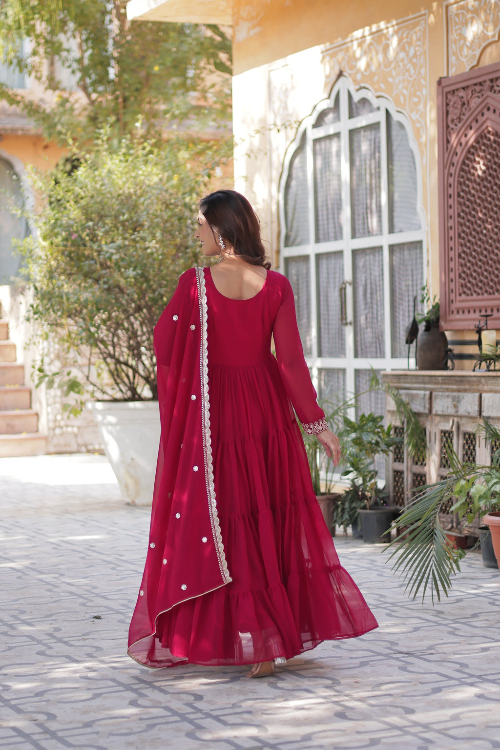 Pink pearl embroidered Anika flared designer Anarkali gown