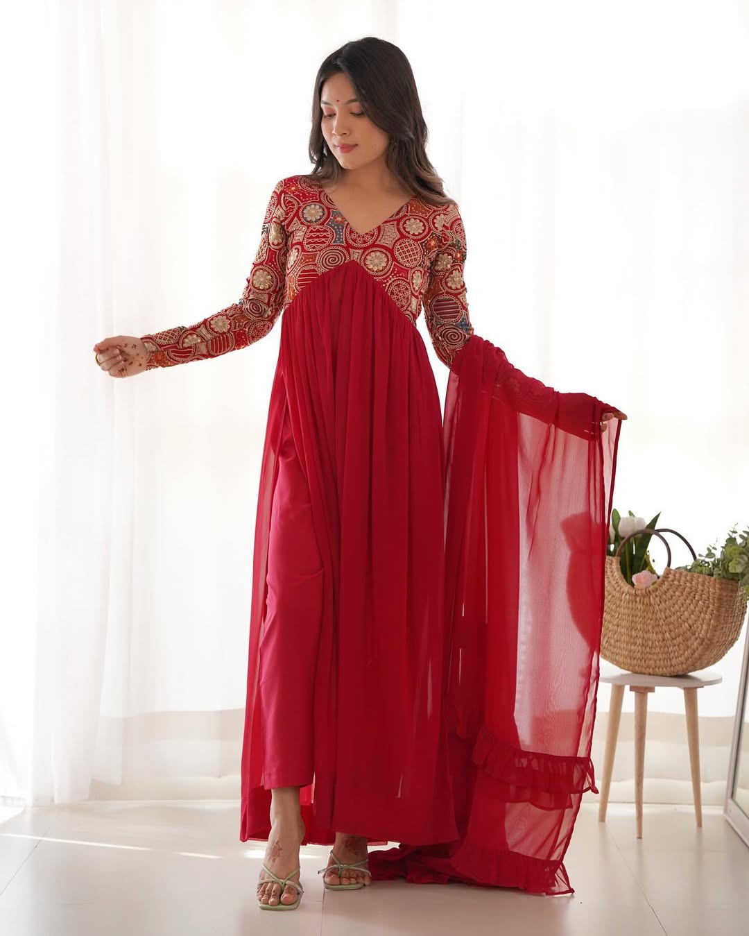 Anvika maroon pure soft fox georgette anarkali suit set