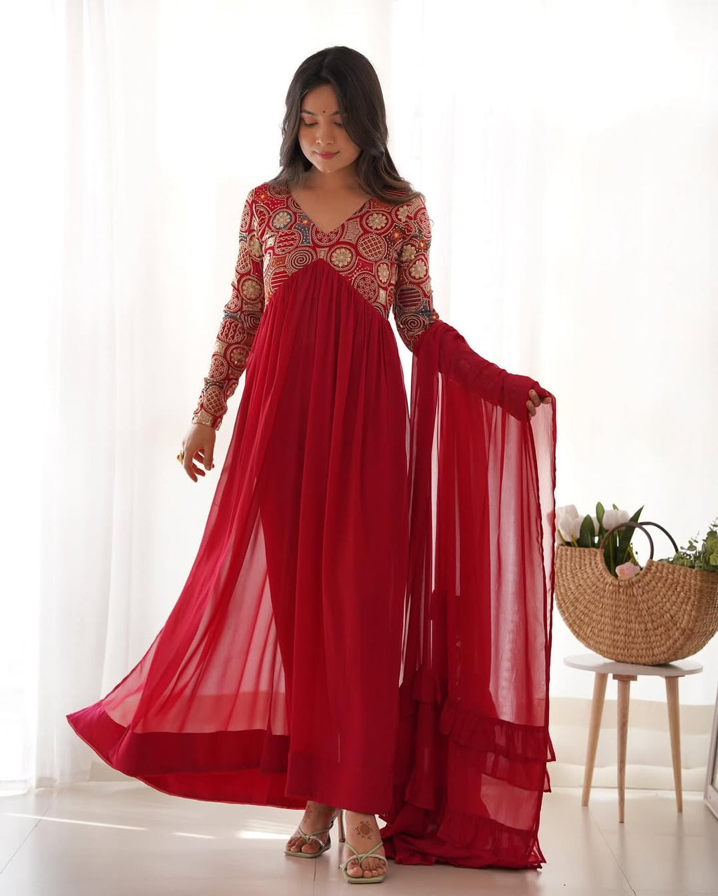 Anvika maroon pure soft fox georgette anarkali suit set