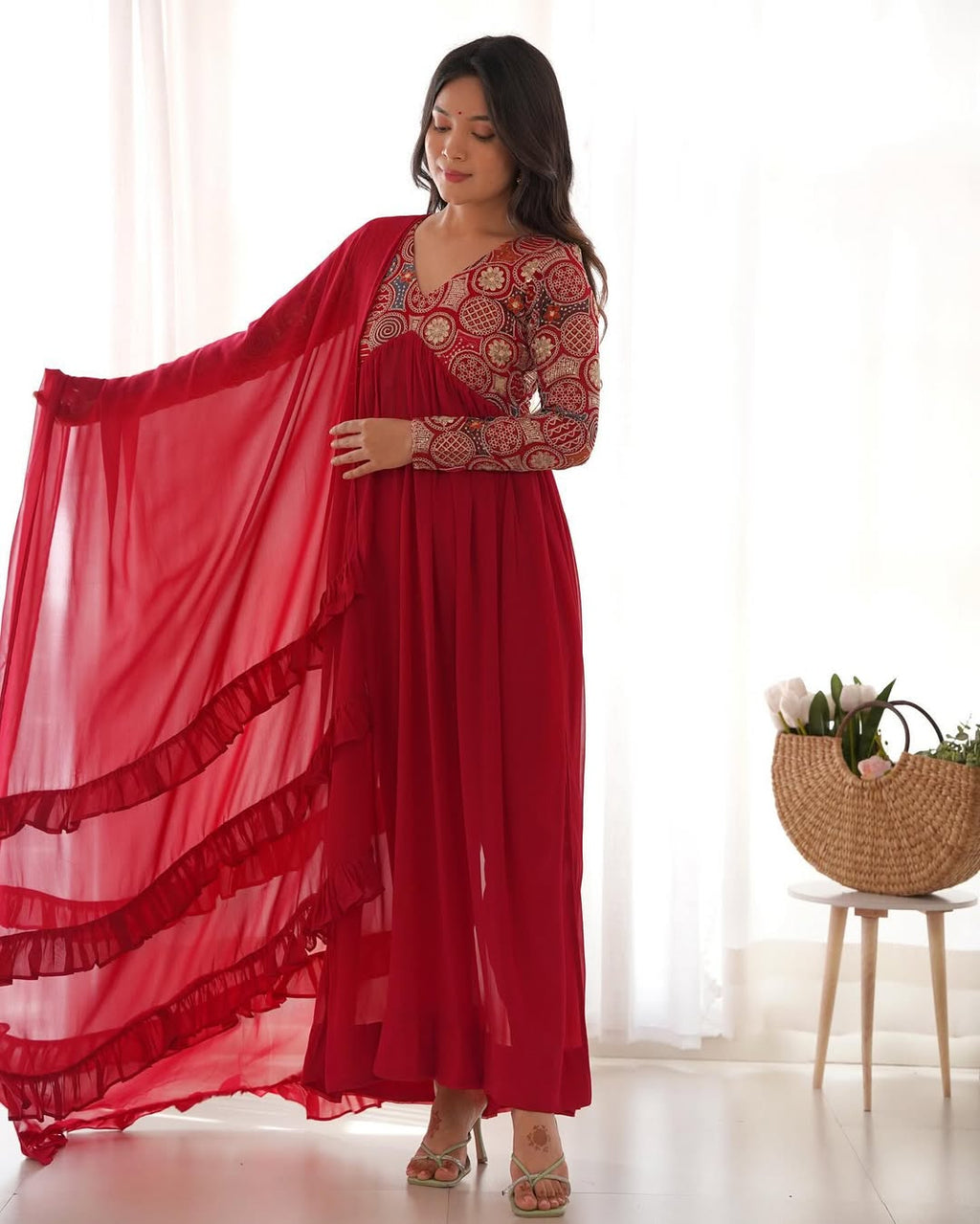 Anvika maroon pure soft fox georgette anarkali suit set