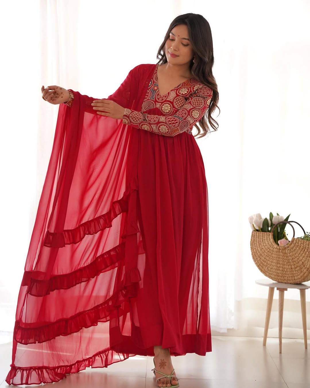 Anvika maroon pure soft fox georgette anarkali suit set