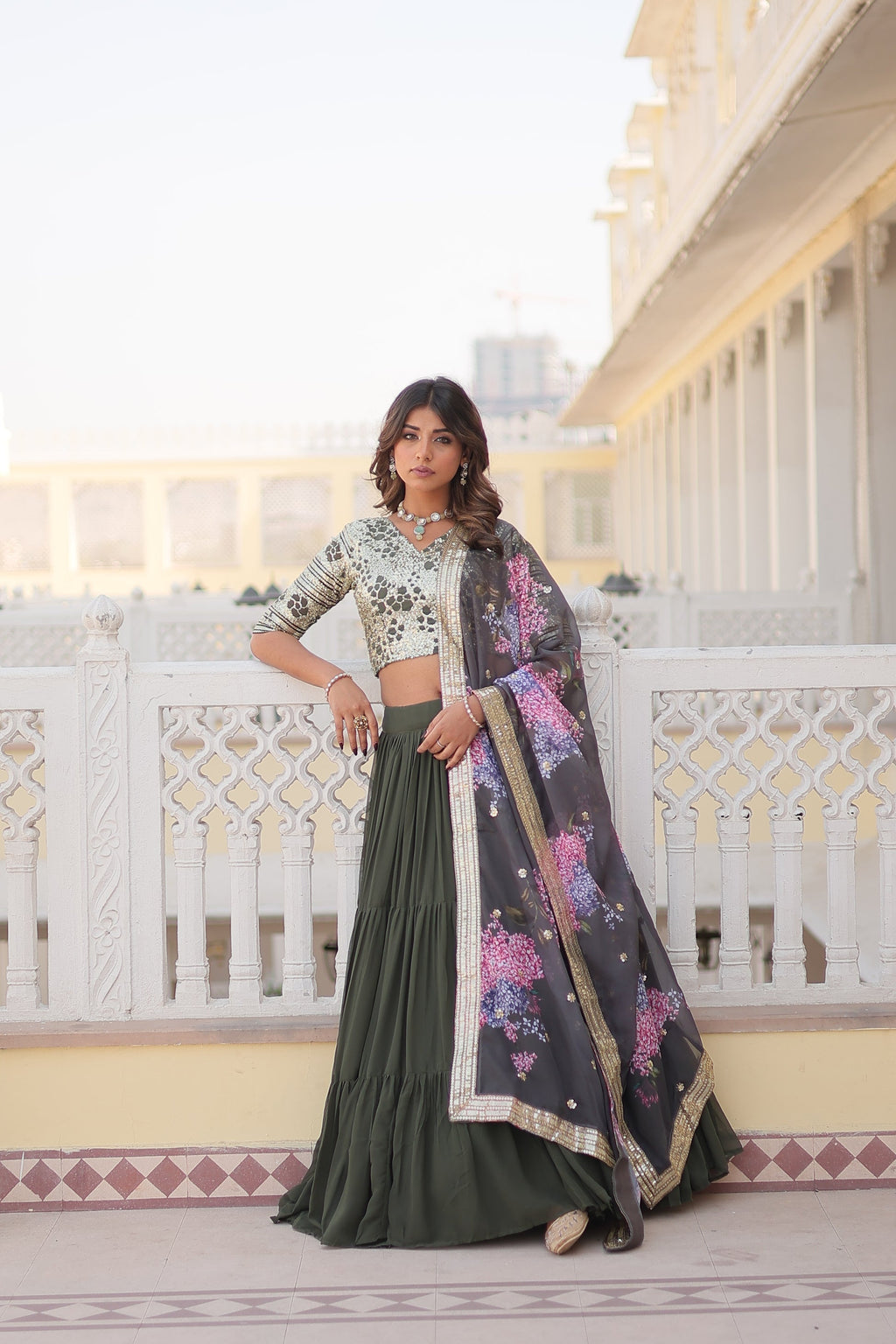 Arika green georgette embroidered lehenga set