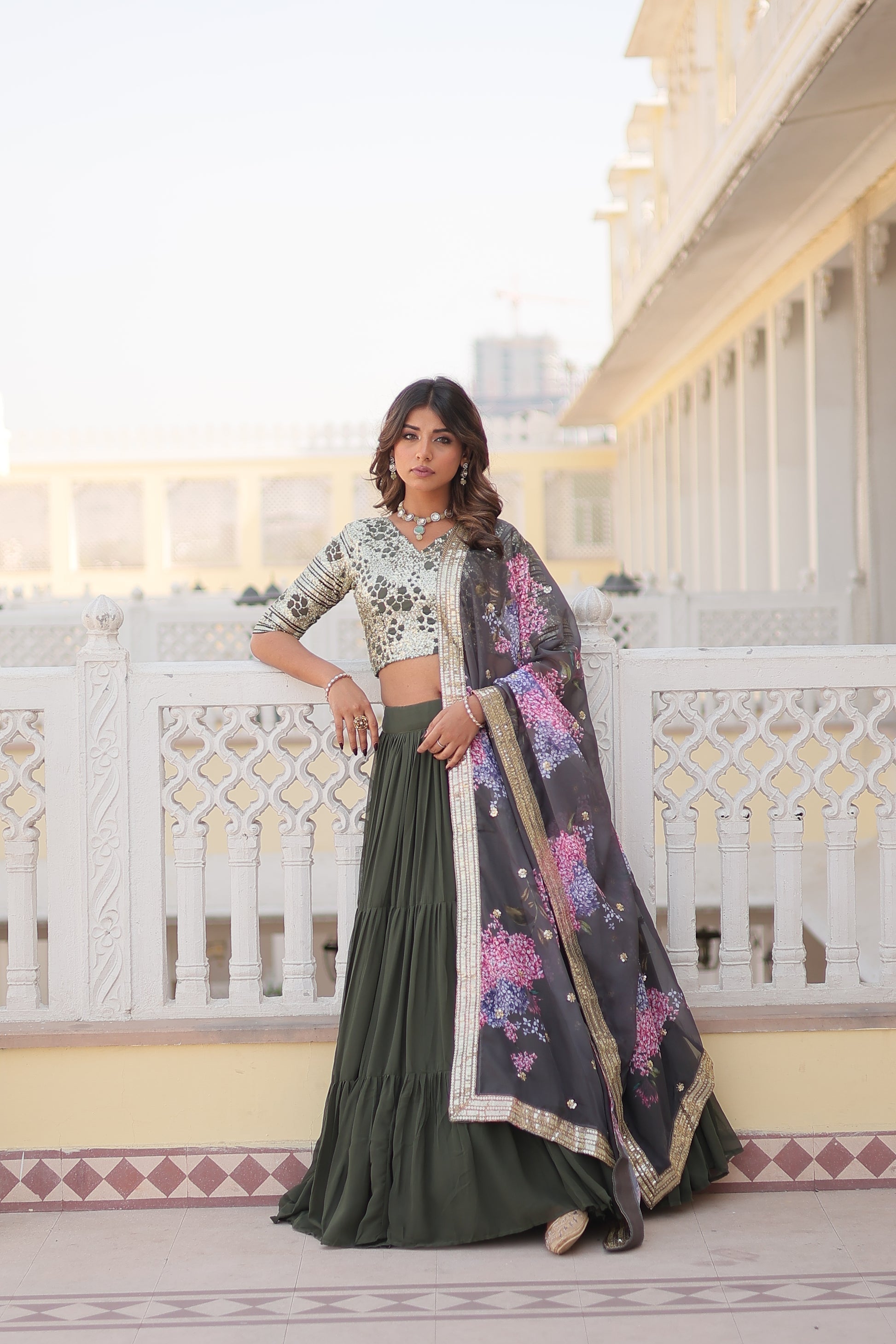 Arika green georgette embroidered lehenga set