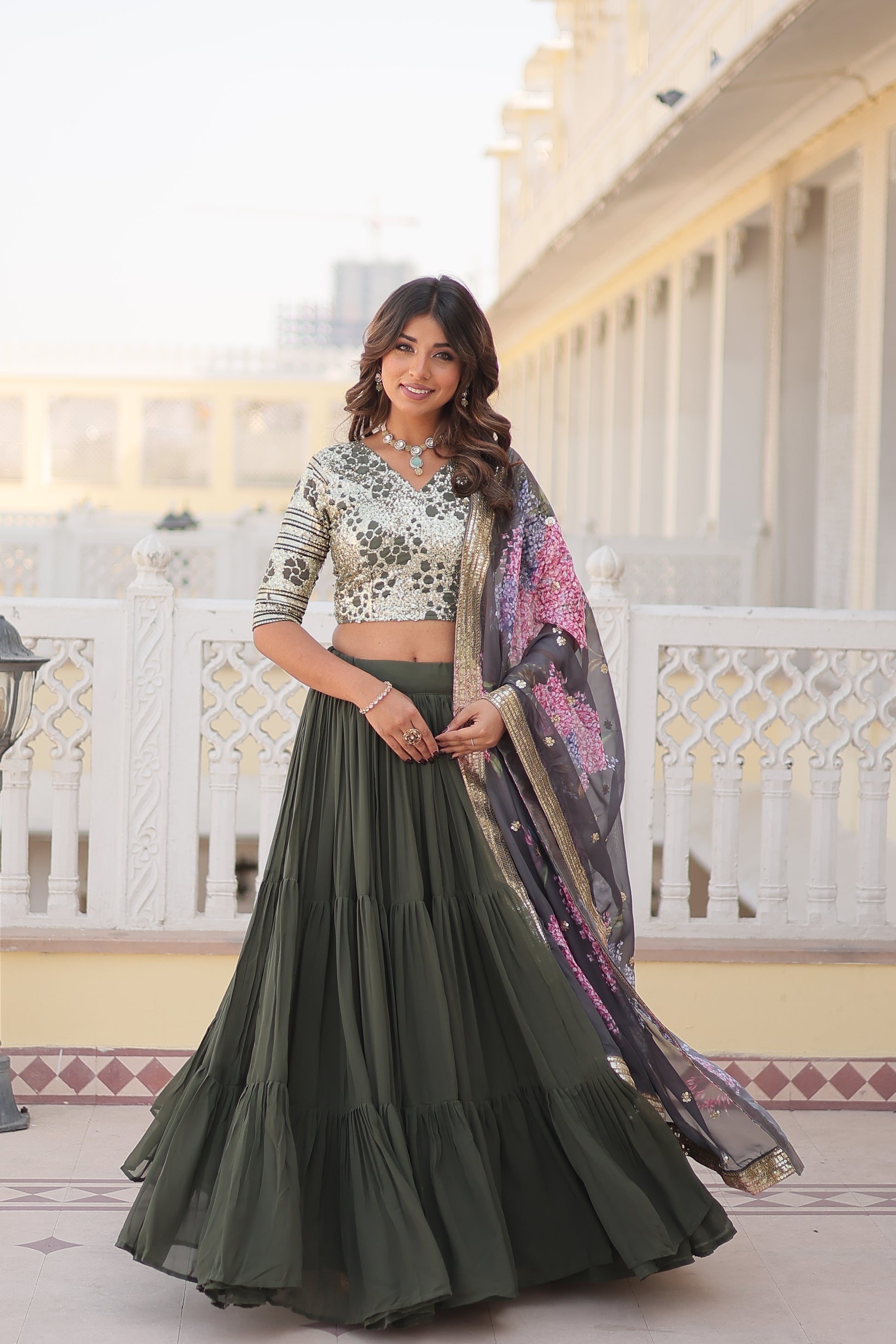 Arika green georgette embroidered lehenga set