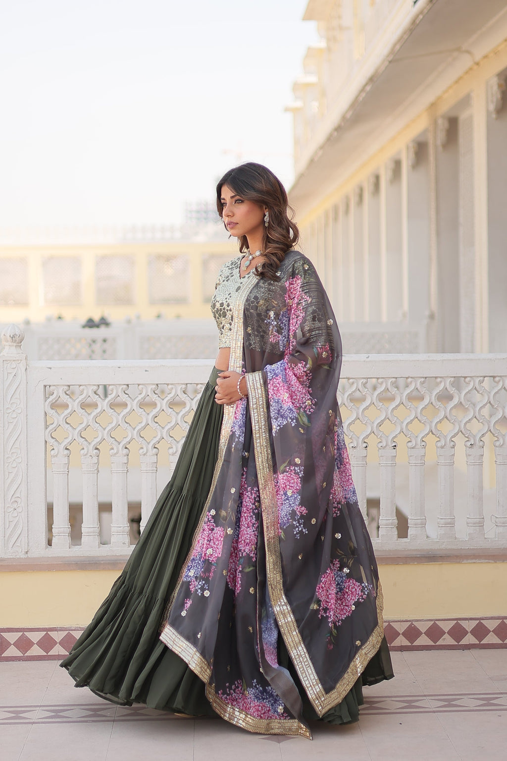 Arika green georgette embroidered lehenga set