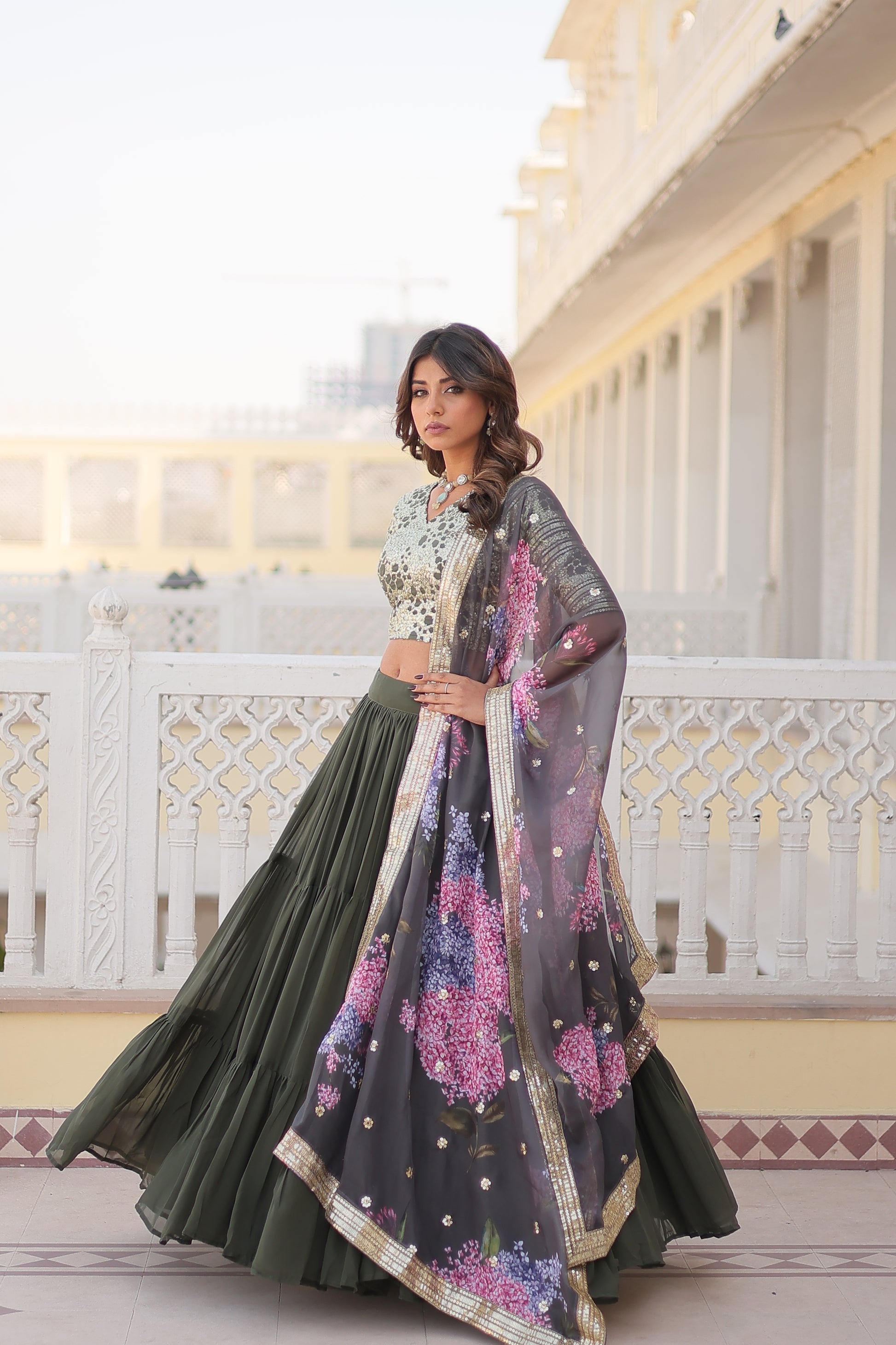 Arika green georgette embroidered lehenga set