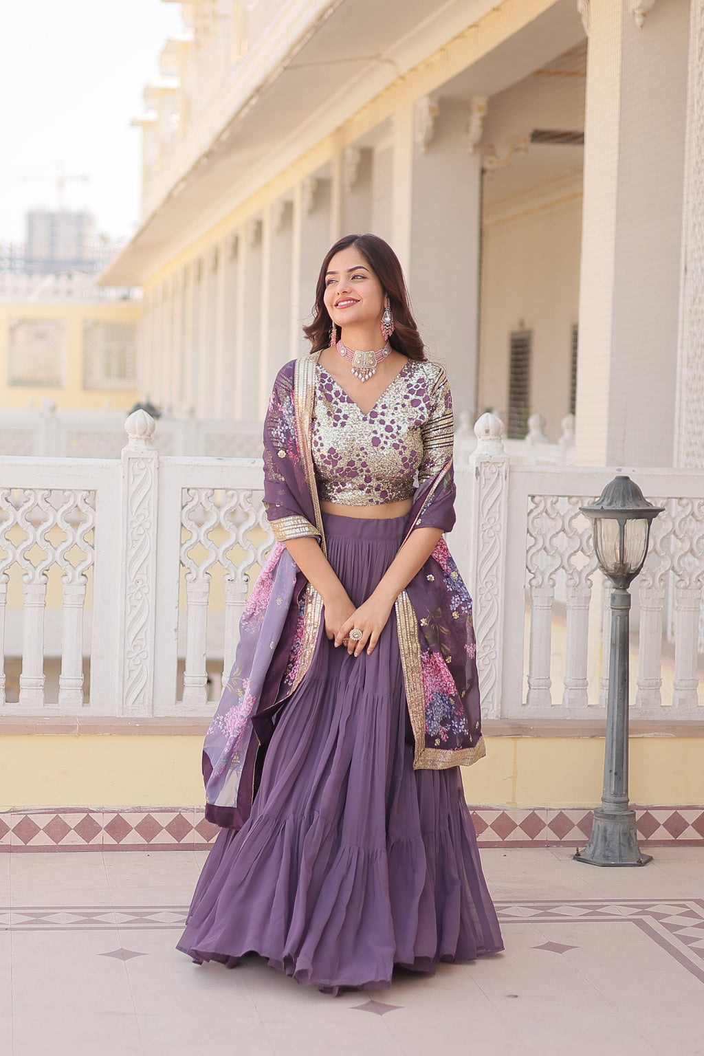 Lavender georgette embroidered Arika designer lehenga