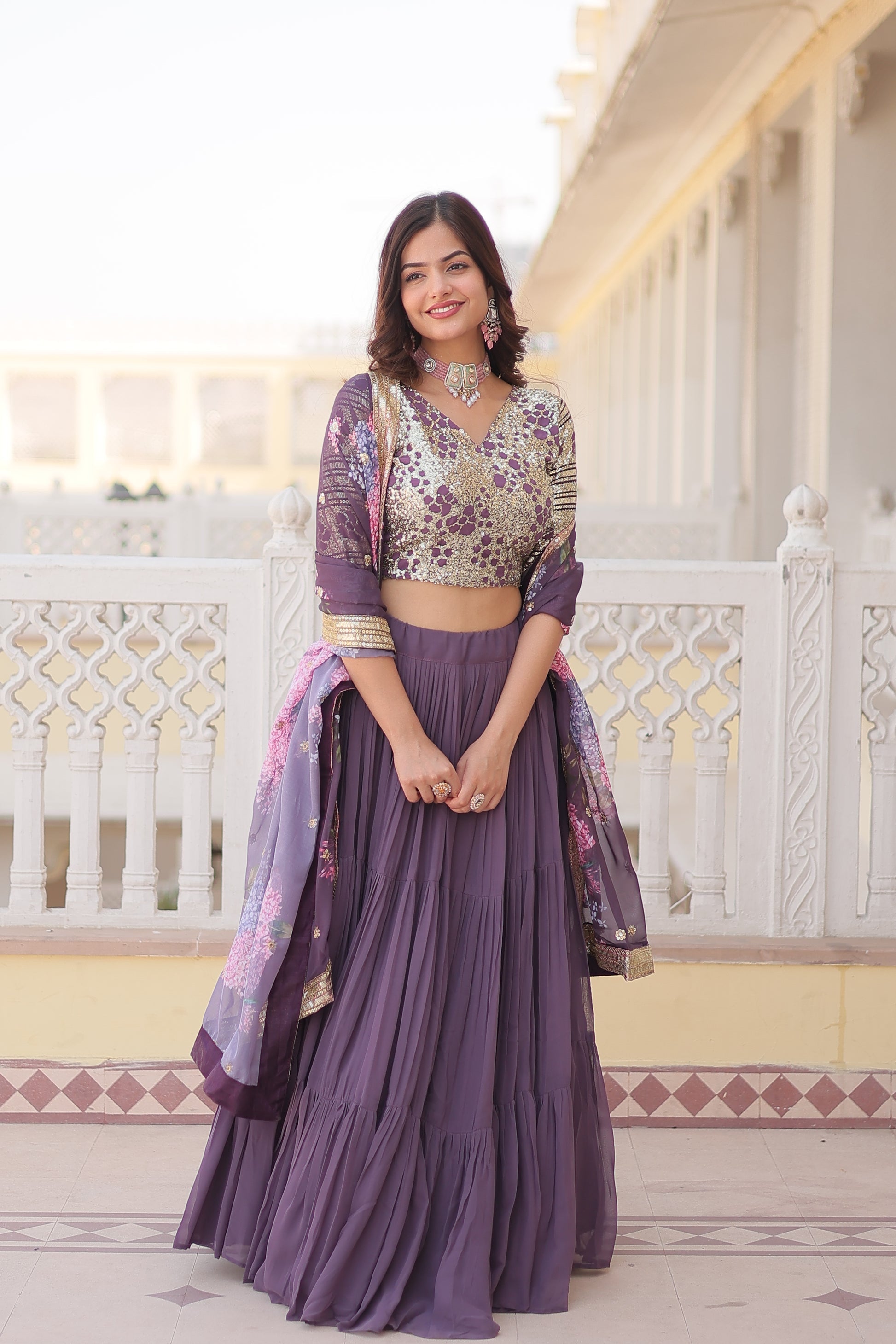 Lavender georgette embroidered Arika designer lehenga