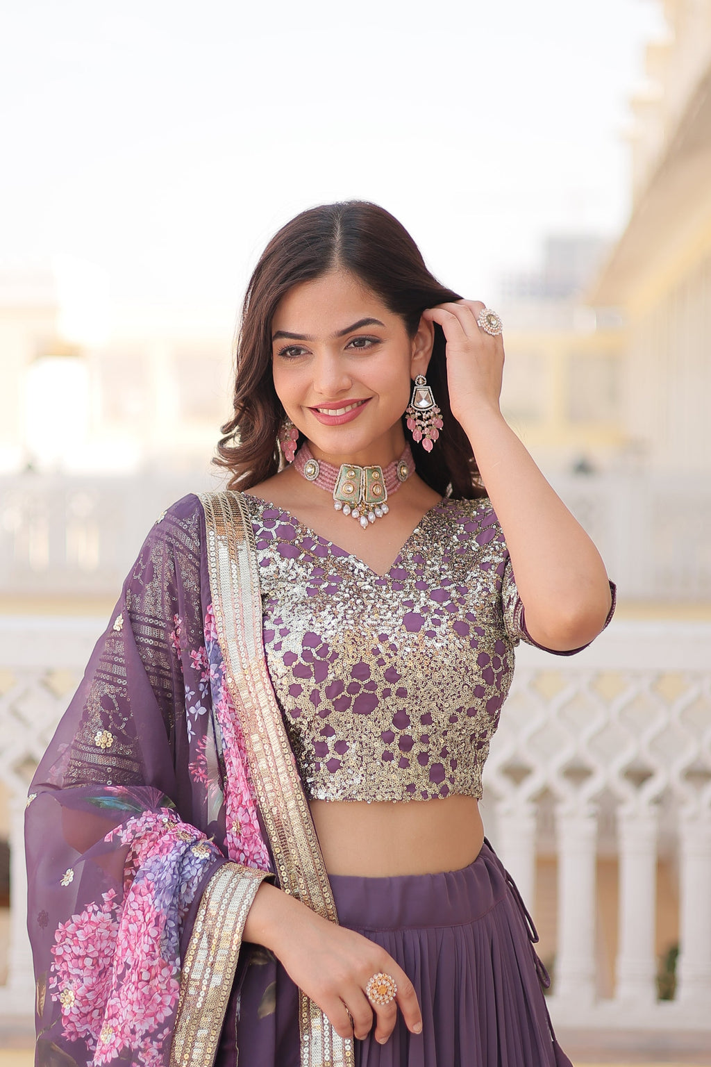 Lavender georgette embroidered Arika designer lehenga