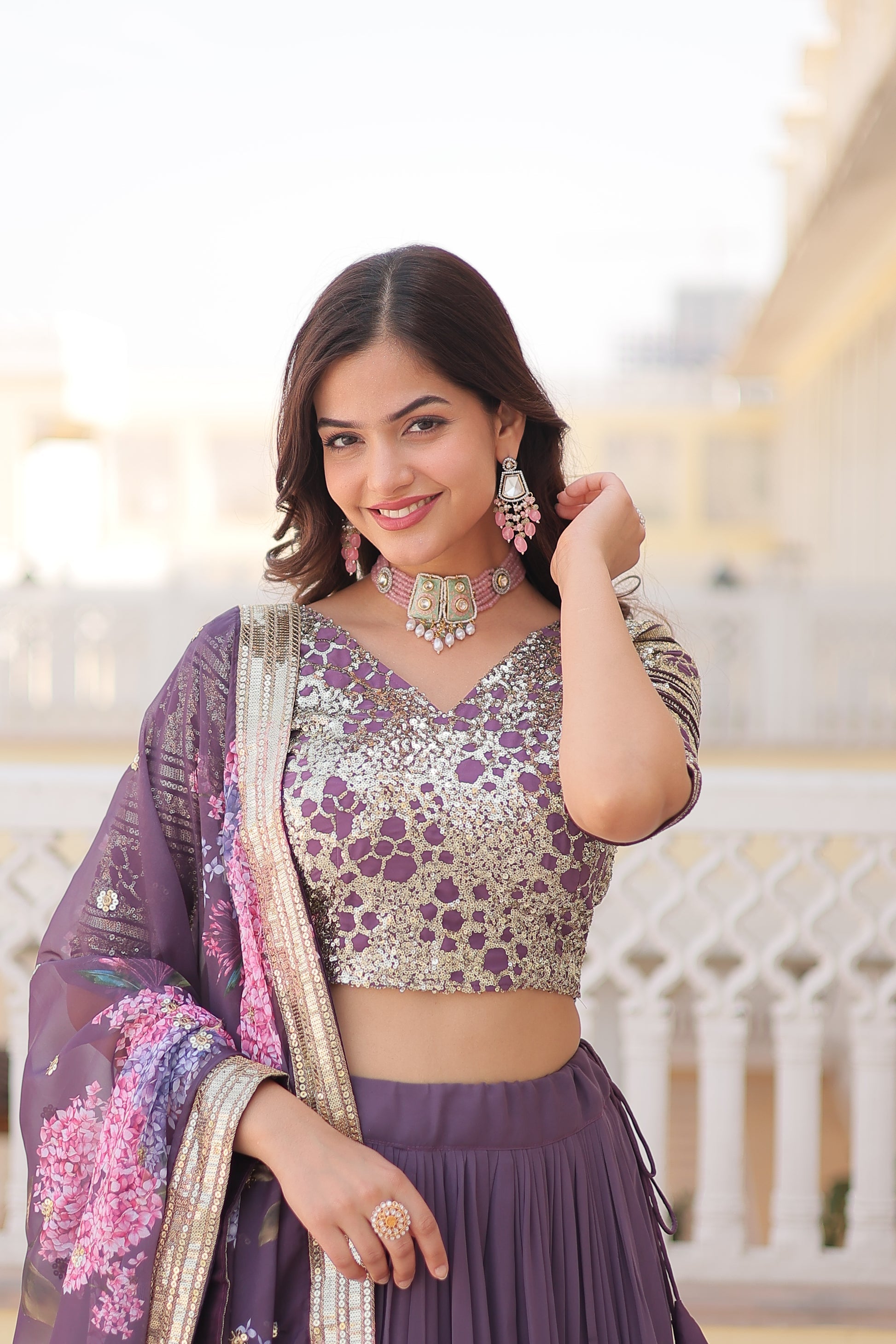 Lavender georgette embroidered Arika designer lehenga