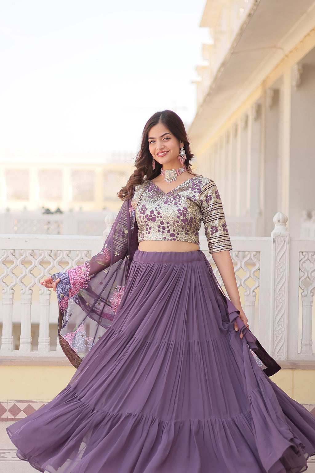Lavender georgette embroidered Arika designer lehenga