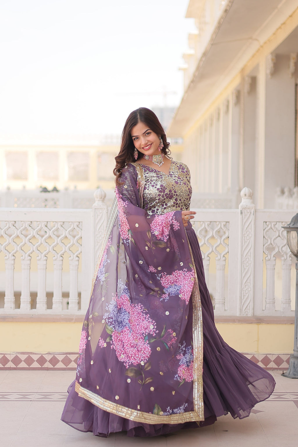 Lavender georgette embroidered Arika designer lehenga